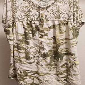 Pilcro Green and Off-White 100% Cotton Shirt Size Small